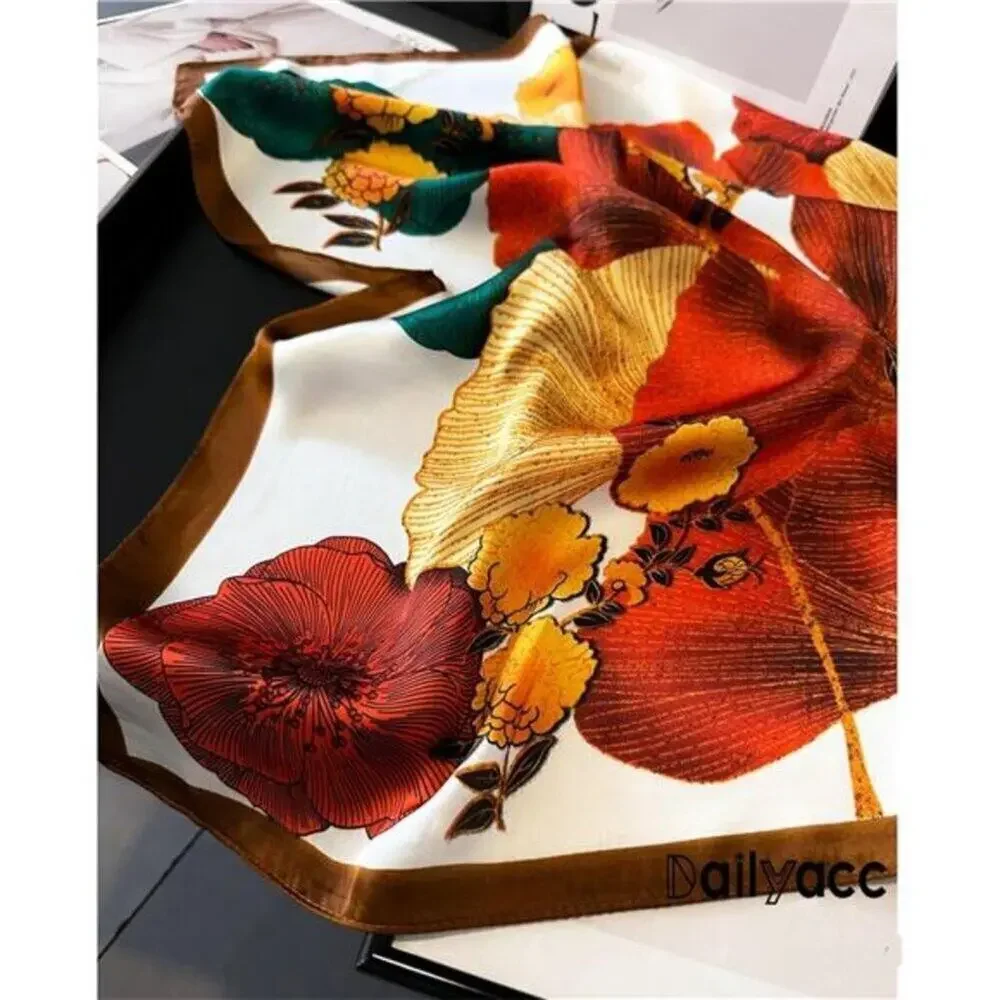 Hair Bandanas Scarf Lightweight Fashion Neck Silk Satin Head Floral Print